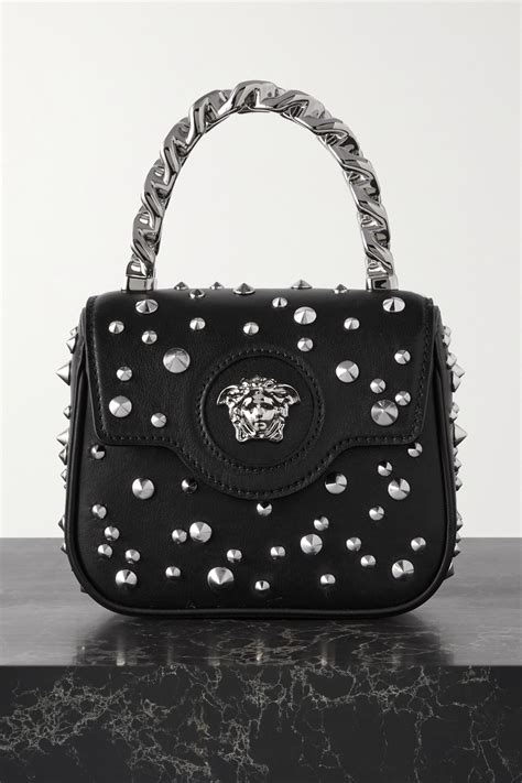 versace chain shoulder bag|Versace embellished leather shoulder bag.